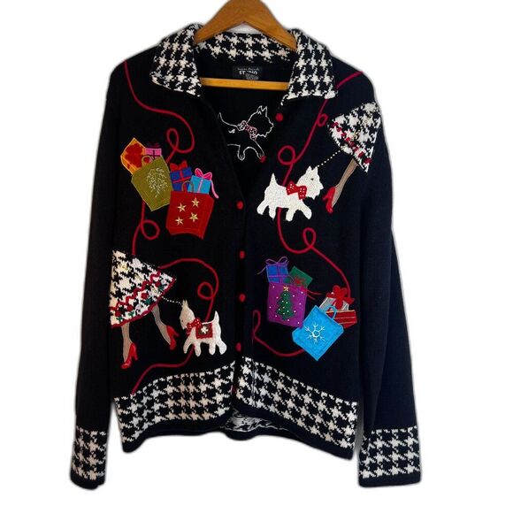 Designer Originals Vintage Ugly Christmas Knit Sweater Black Retro Y2K Sz Large - Picture 1 of 12